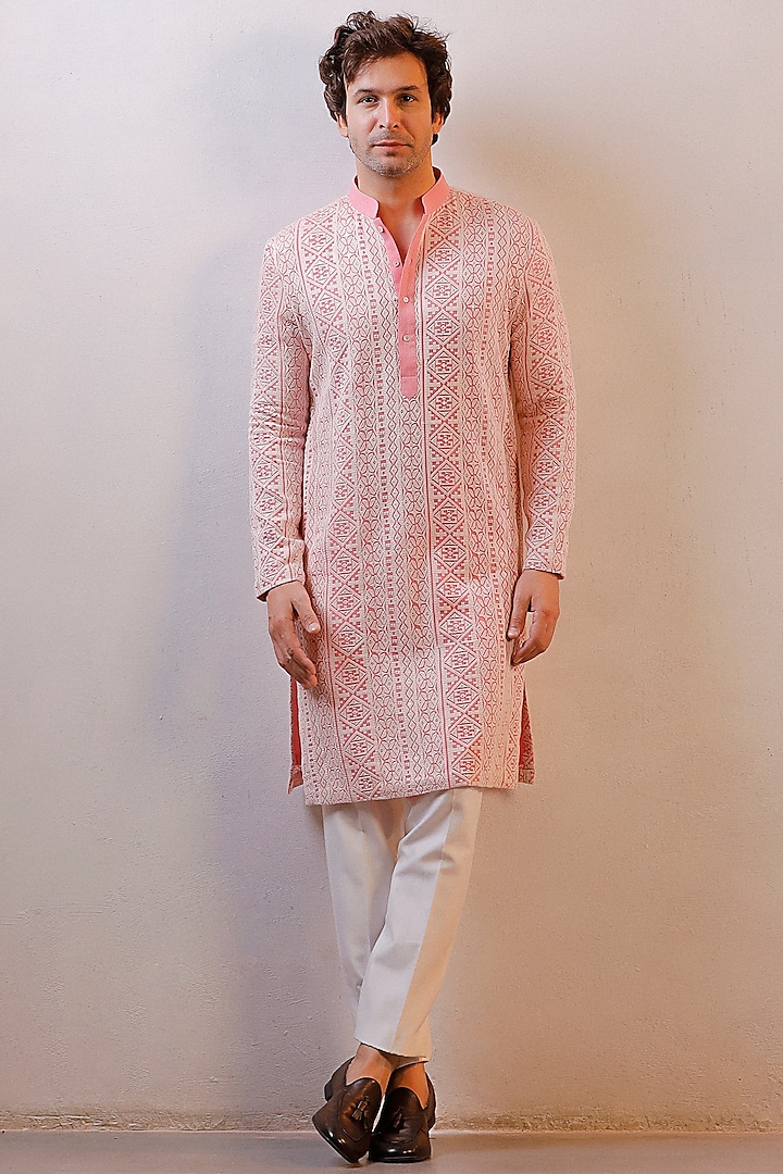 Pink Georgette Lucknowi Kurta Set by Line by Shamim Khan