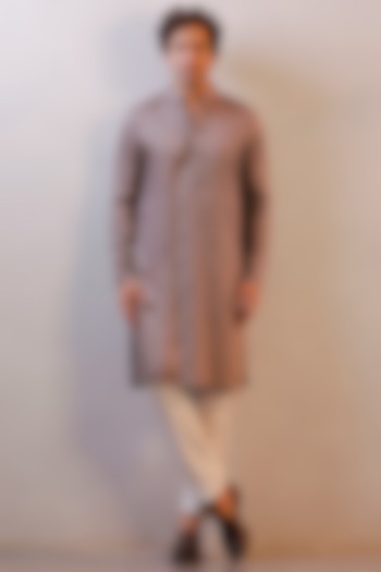 Grey Cotton Silk Thread Work Kurta Set by Line by Shamim Khan