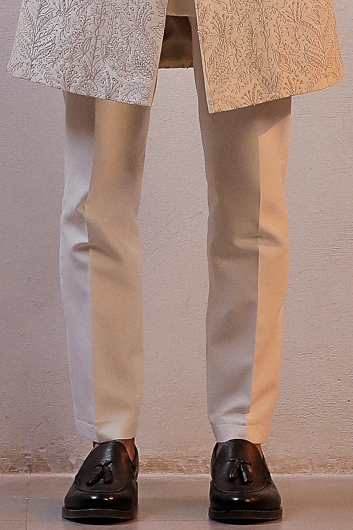 Ivory Raw Silk Hand Embroidered Groom Sherwani Set by Line by Shamim Khan at Pernia's Pop Up Shop