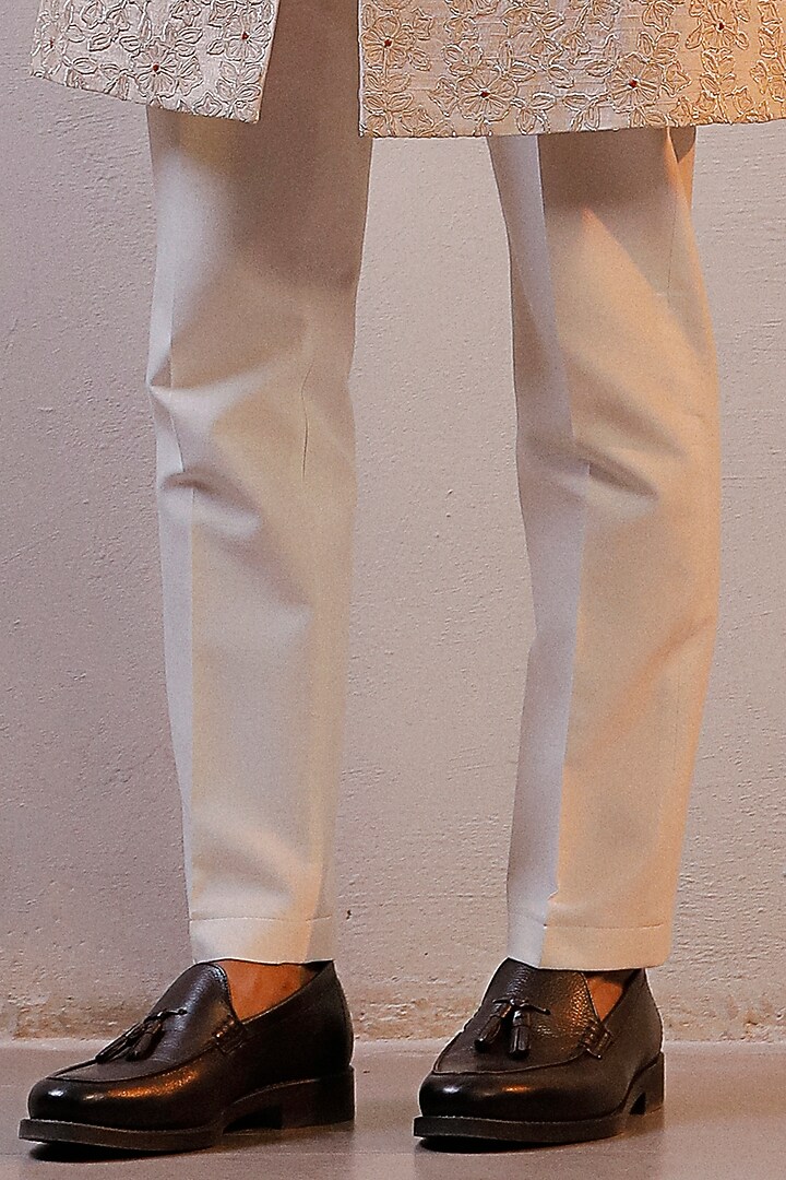 Ivory Raw Silk Hand Embroidered Groom Sherwani Set by Line by Shamim Khan at Pernia's Pop Up Shop