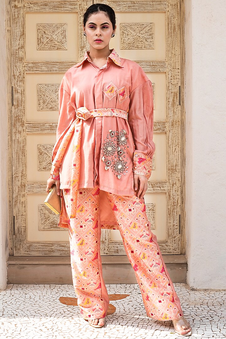Peach Printed Co-Ord Set by Label Tanya at Pernia's Pop Up Shop