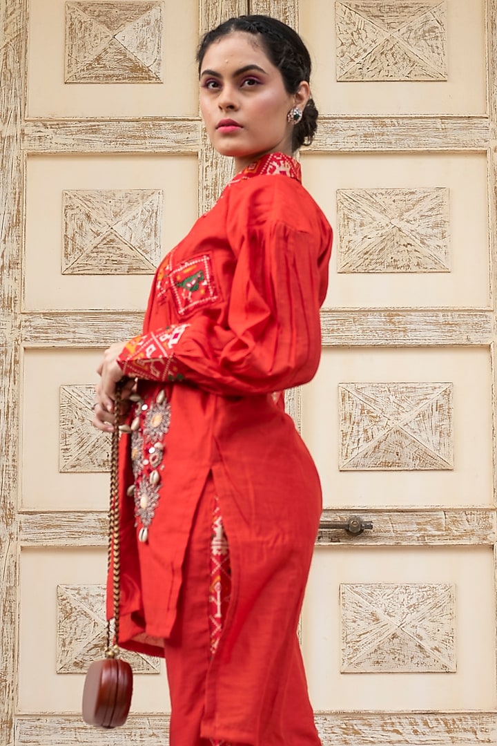 Red Printed Co-Ord Set by Label Tanya at Pernia's Pop Up Shop