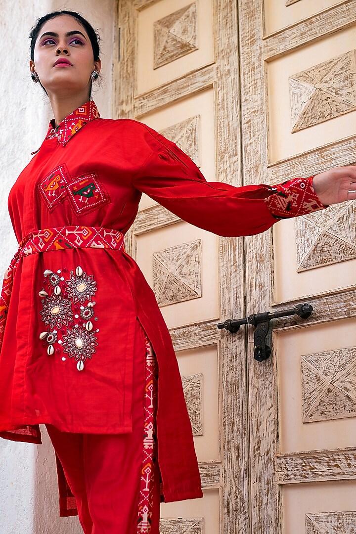 Red Printed Co-Ord Set by Label Tanya at Pernia's Pop Up Shop