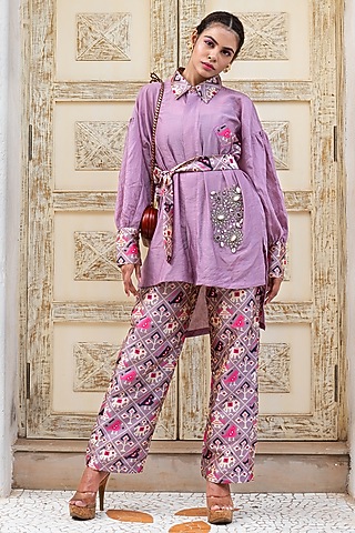 Lavender Printed Co-Ord Set by Label Tanya