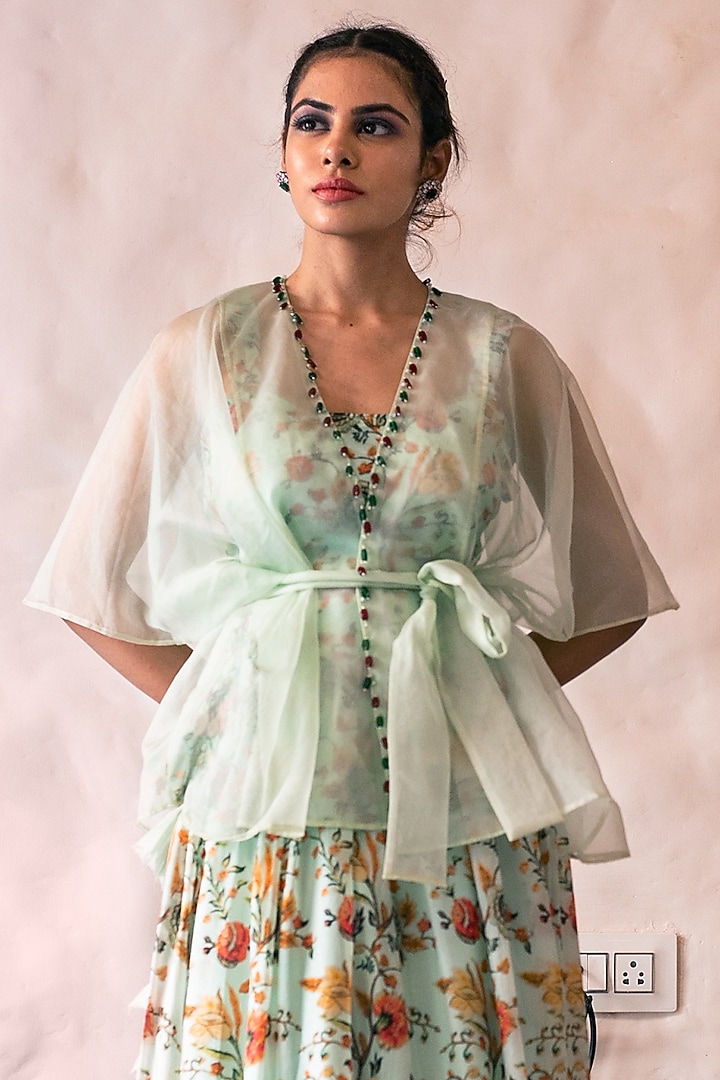 Green Organza Silk Lehenga Set by Label Tanya at Pernia's Pop Up Shop