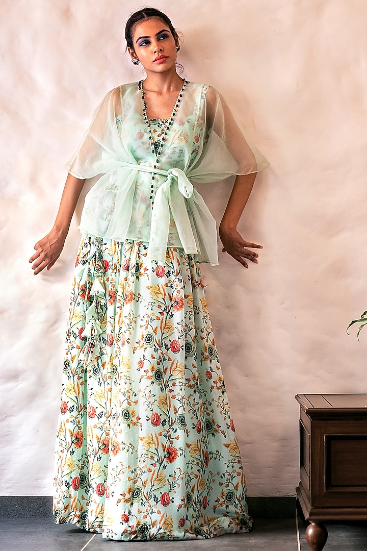 Green Organza Silk Lehenga Set by Label Tanya at Pernia's Pop Up Shop