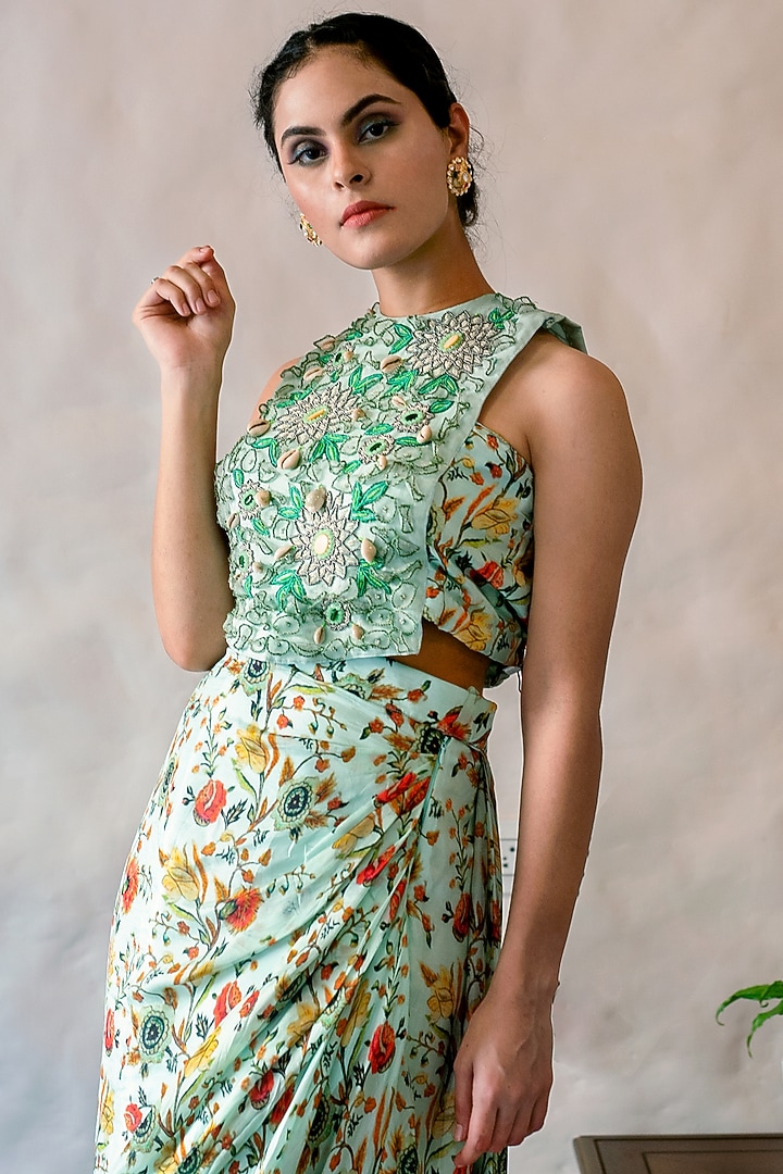 Green Dhoti Skirt Set by Label Tanya at Pernia's Pop Up Shop