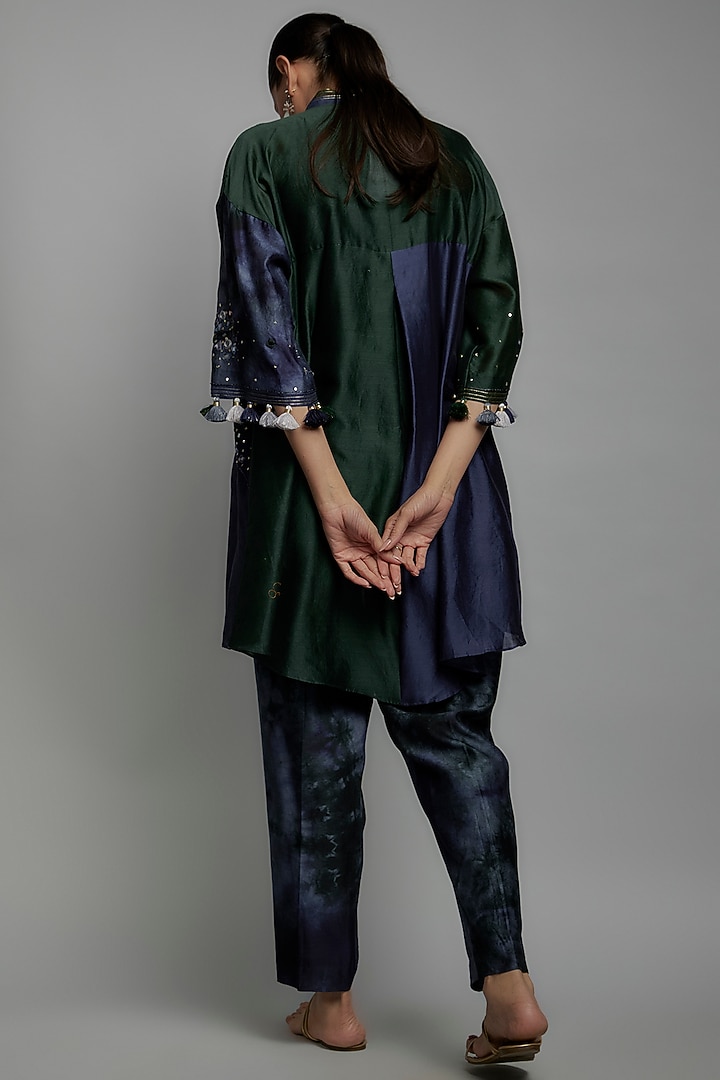 Midnight Blue Chanderi Silk Thread Embroidered Co-Ord Set by Loka By Veerali Raveshia at Pernia's Pop Up Shop