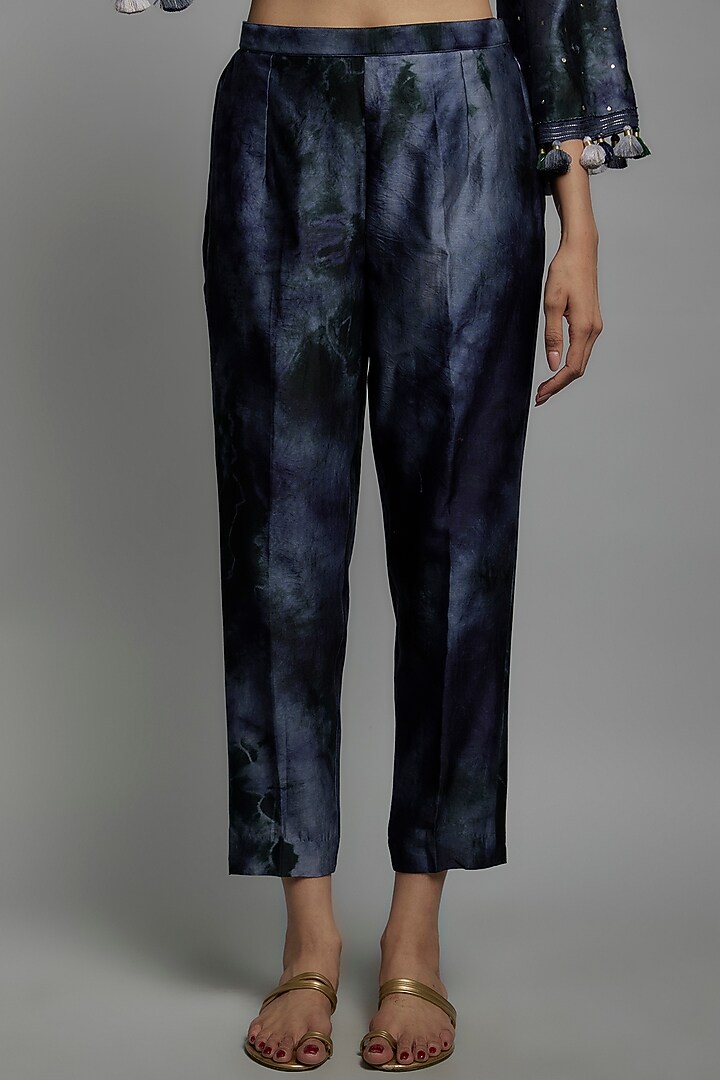 Midnight Blue Chanderi Silk Thread Embroidered Co-Ord Set by Loka By Veerali Raveshia at Pernia's Pop Up Shop