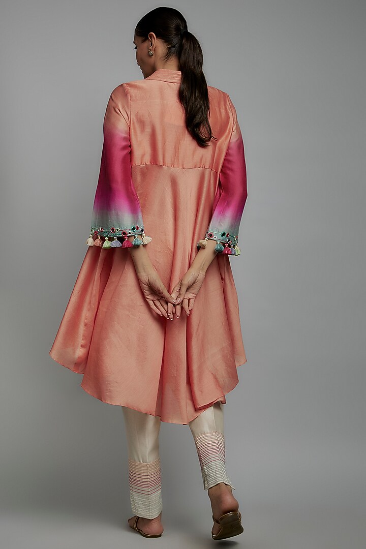 Pink Chanderi Silk Hand Embroidered Tunic Set by Loka By Veerali Raveshia at Pernia's Pop Up Shop