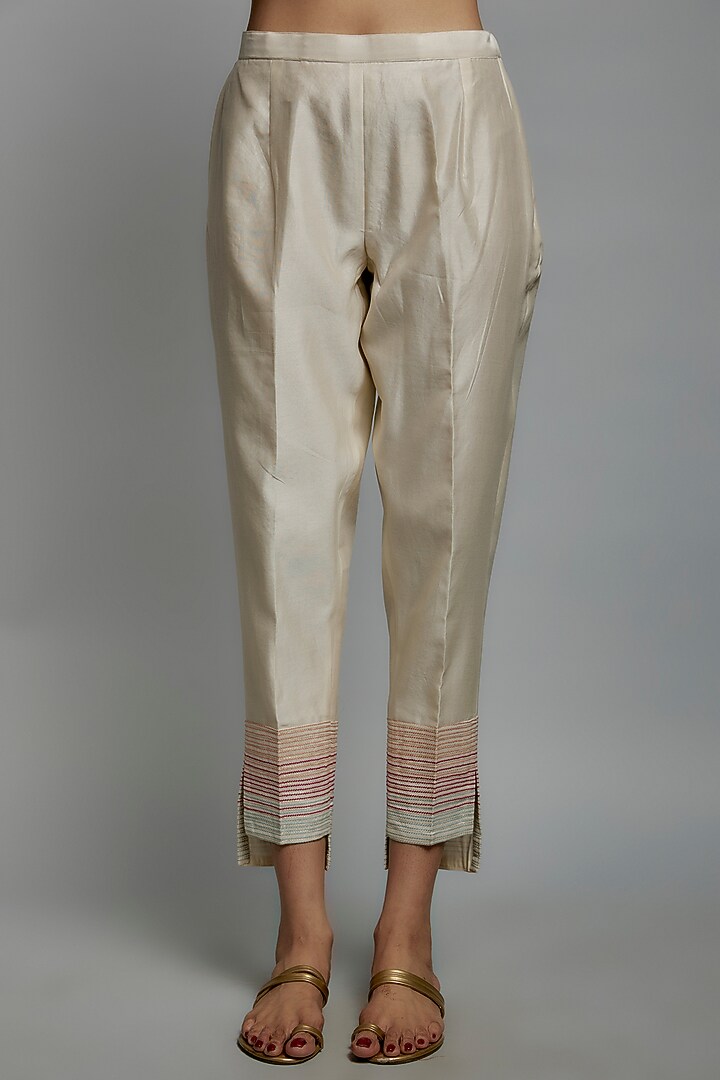 Pink Chanderi Silk Hand Embroidered Tunic Set by Loka By Veerali Raveshia at Pernia's Pop Up Shop