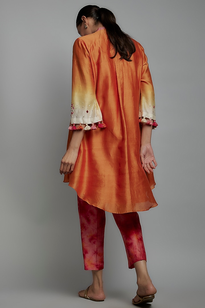 Orange Chanderi Silk Hand Embroidered Co-Ord Set by Loka By Veerali Raveshia at Pernia's Pop Up Shop