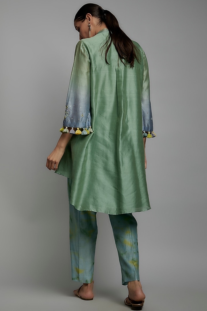 Teal Green Chanderi Silk Hand Embroidered Co-Ord Set by Loka By Veerali Raveshia at Pernia's Pop Up Shop