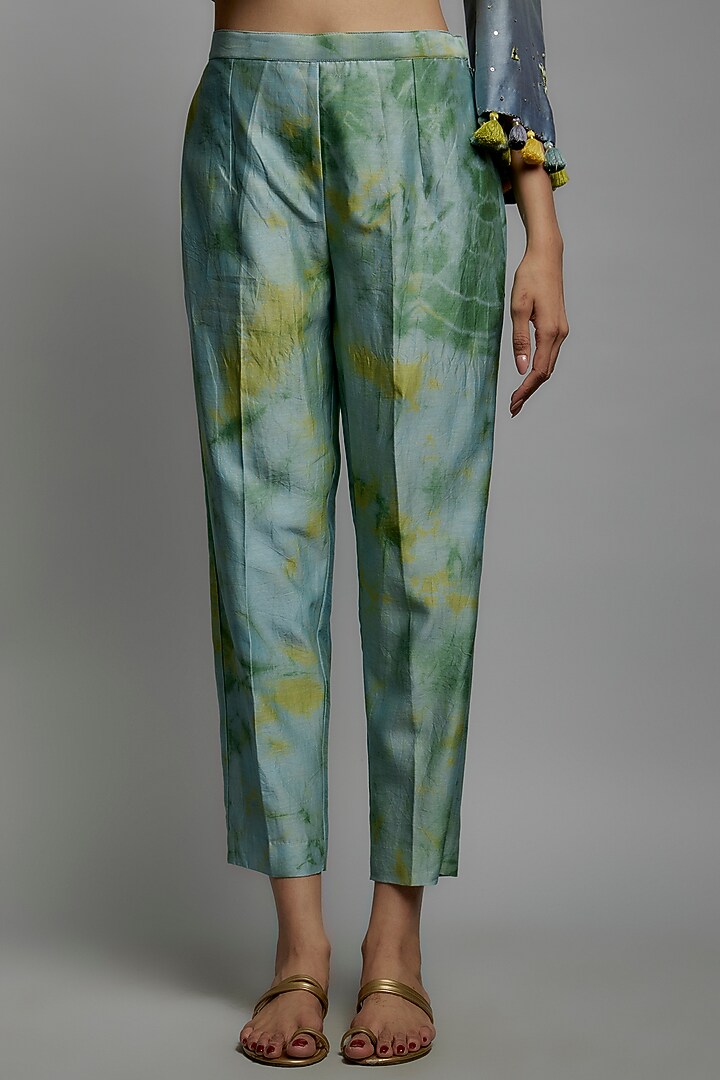 Teal Green Chanderi Silk Hand Embroidered Co-Ord Set by Loka By Veerali Raveshia at Pernia's Pop Up Shop