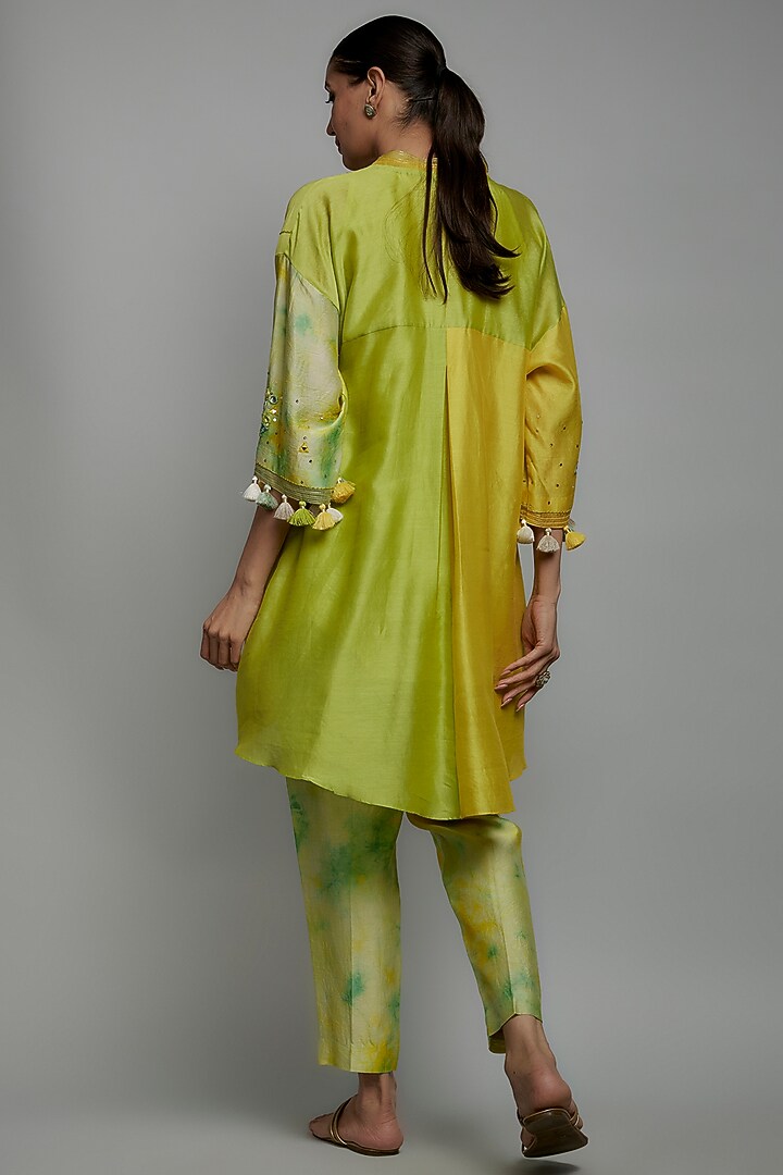Yellow Chanderi Silk Hand Embroidered Co-Ord Set by Loka By Veerali Raveshia at Pernia's Pop Up Shop