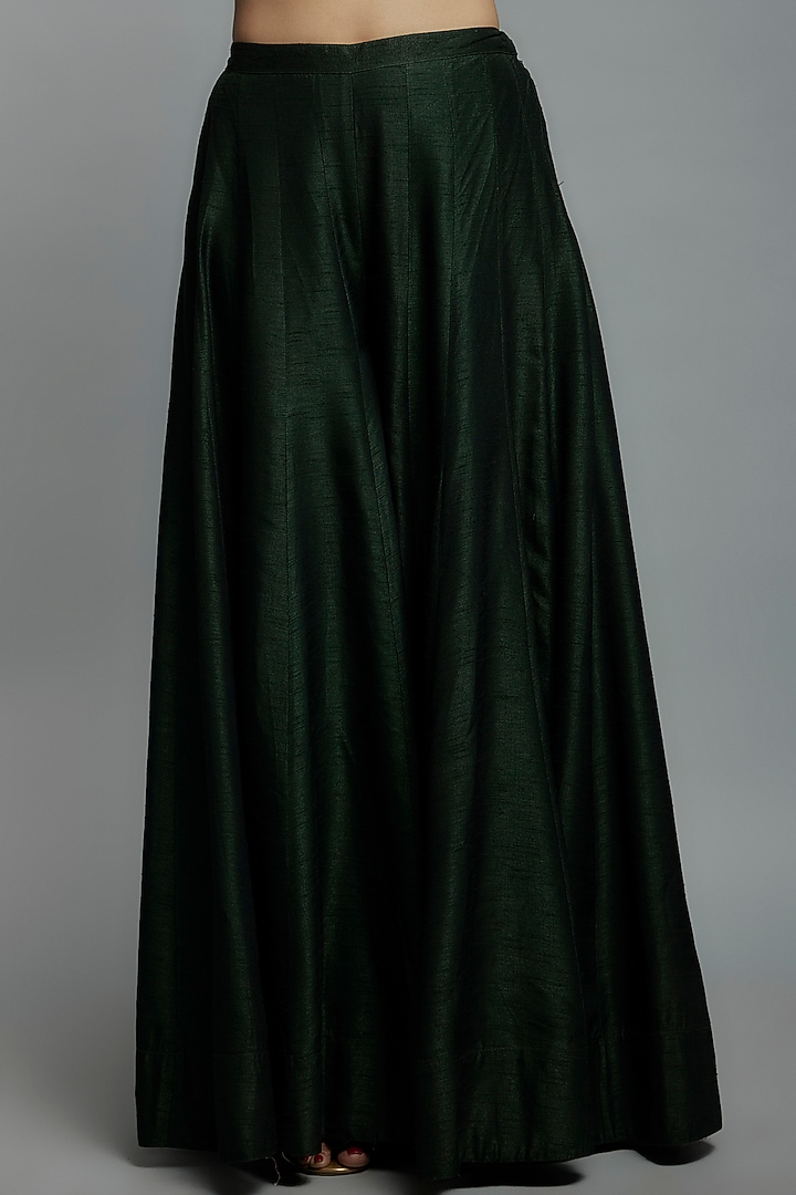Bottle Green Dupion Silk Hand Embroidered Kalidar Kurta Set by Loka By Veerali Raveshia at Pernia's Pop Up Shop