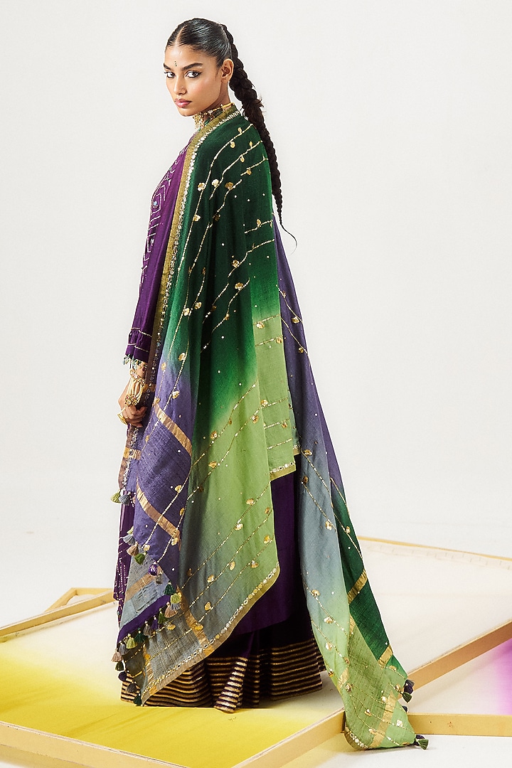Purple Chanderi Silk Sequins Embroidered Wedding Sharara Set by LOKA By Veerali Raveshia at Pernia's Pop Up Shop