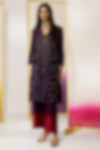 Purple Chanderi Silk Sequins Embroidered Kurta Set by LOKA By Veerali Raveshia at Pernia's Pop Up Shop