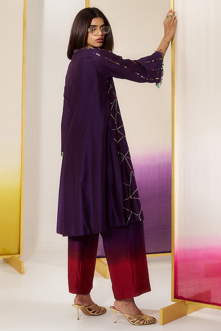 Purple Chanderi Silk Sequins Embroidered Kurta Set by LOKA By Veerali Raveshia at Pernia's Pop Up Shop