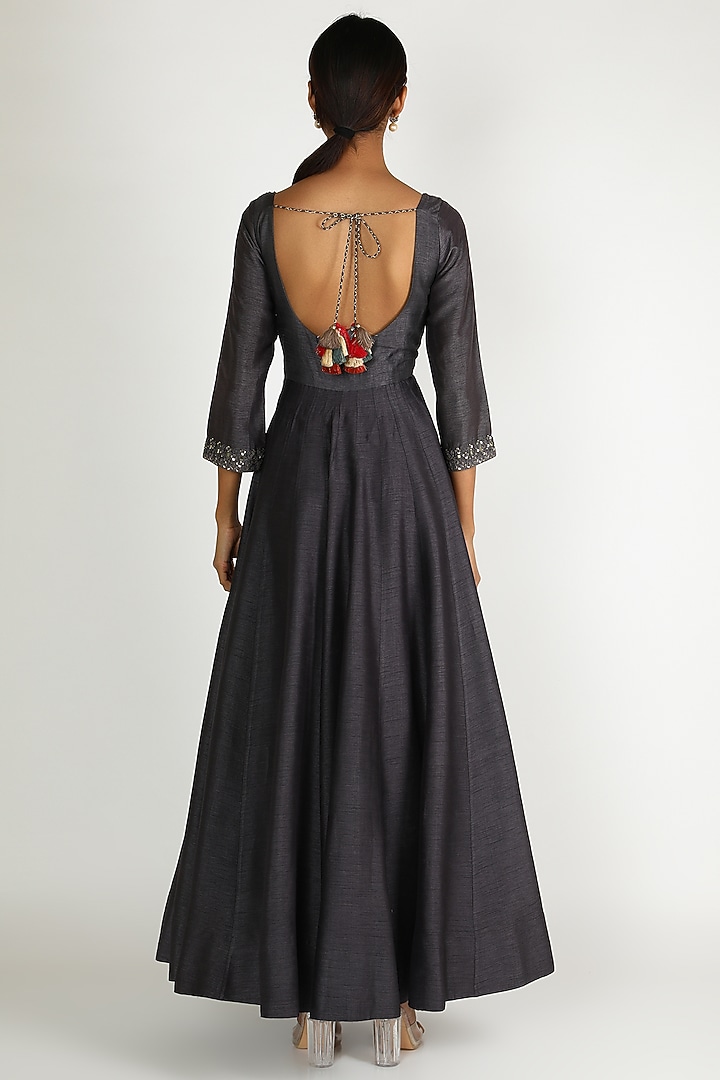 Grey Embroidered Wedding Anarkali Set by Loka By Veerali Raveshia at Pernia's Pop Up Shop