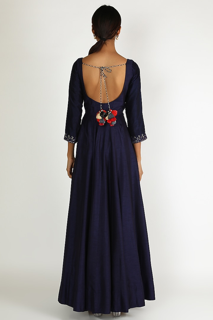 Cobalt Blue Embroidered Wedding Anarkali Set by Loka By Veerali Raveshia at Pernia's Pop Up Shop