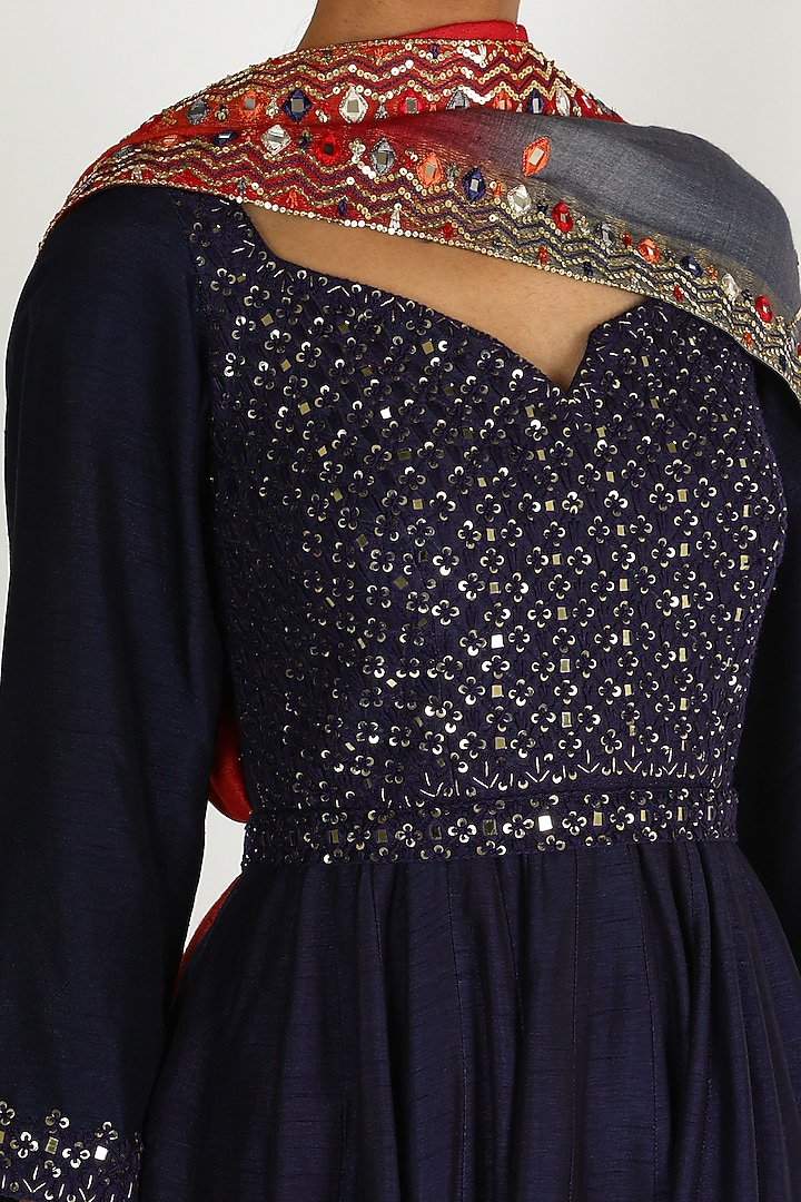 Cobalt Blue Embroidered Wedding Anarkali Set by Loka By Veerali Raveshia at Pernia's Pop Up Shop
