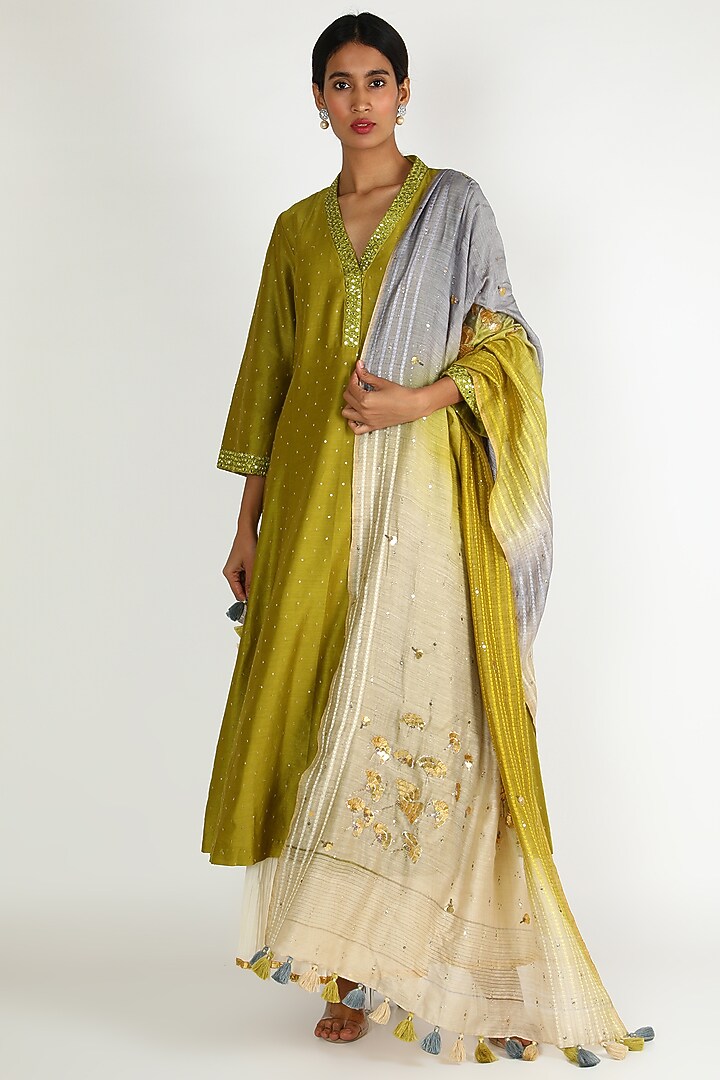Green Embroidered Wedding Sharara Set by Loka By Veerali Raveshia at Pernia's Pop Up Shop