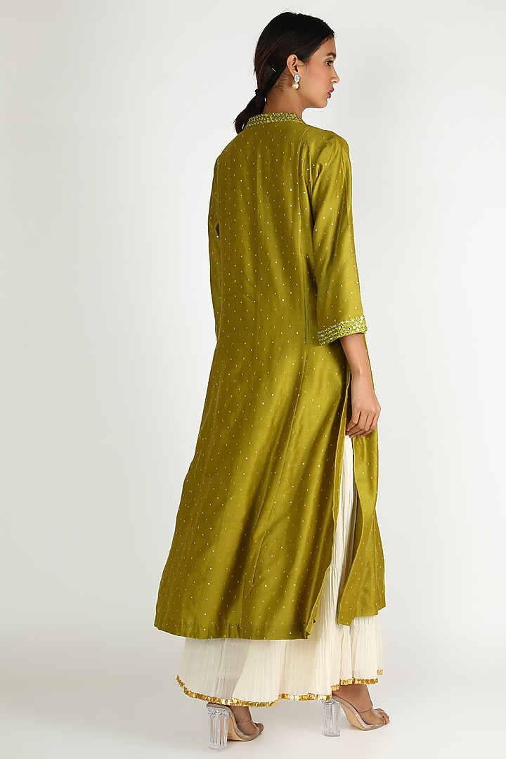 Green Embroidered Wedding Sharara Set by Loka By Veerali Raveshia at Pernia's Pop Up Shop