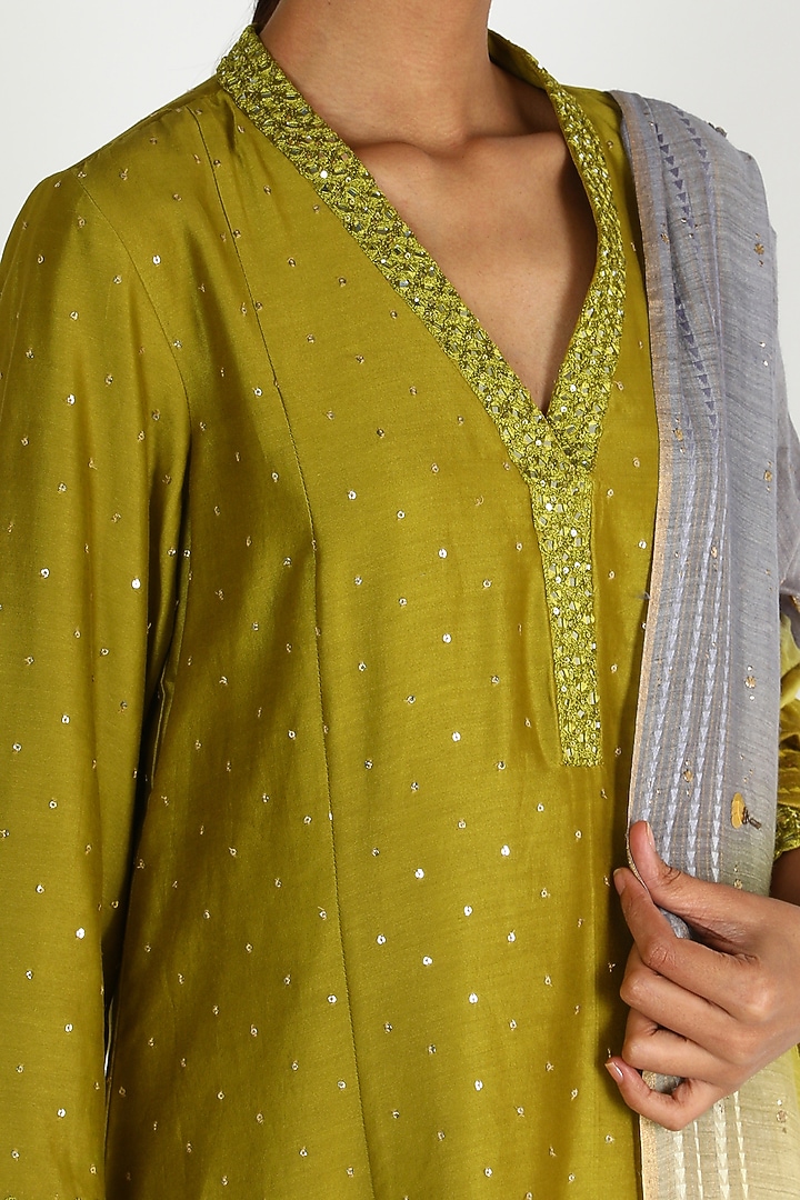 Green Embroidered Wedding Sharara Set by Loka By Veerali Raveshia at Pernia's Pop Up Shop