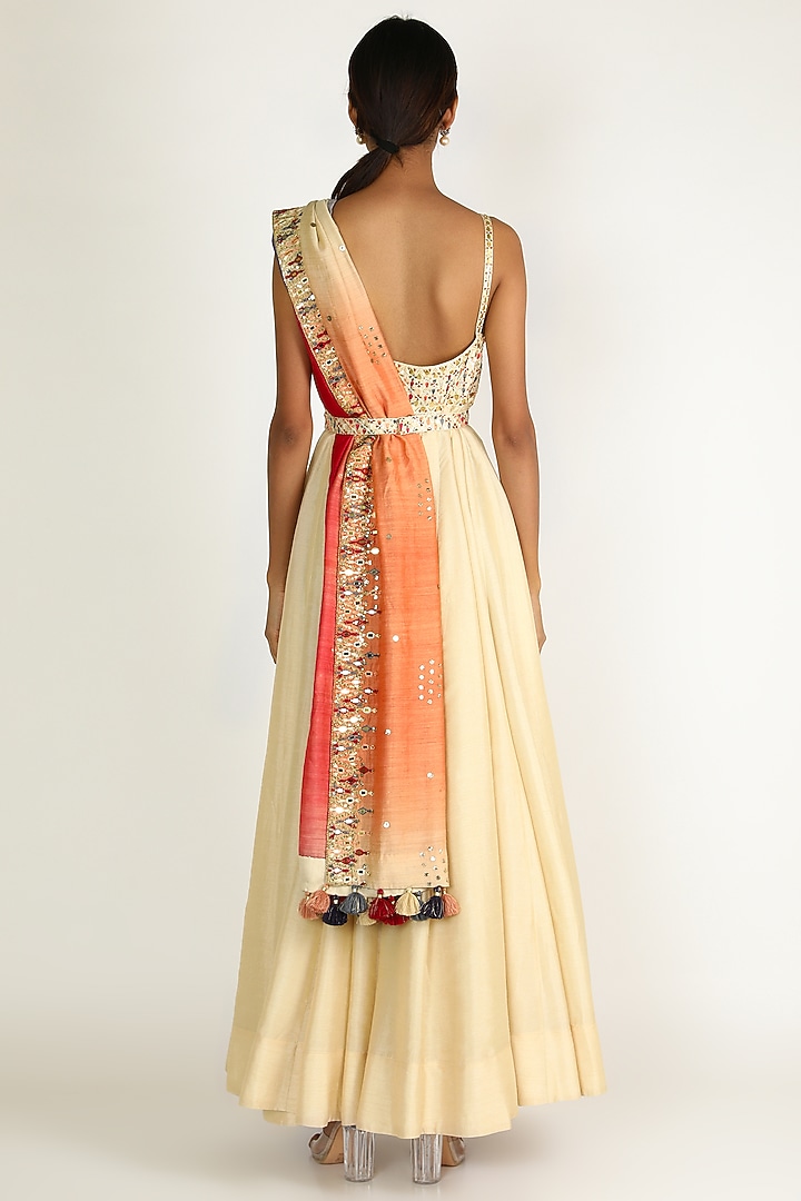 Ivory Embroidered Floor Length Cocktail Dress by Loka By Veerali Raveshia at Pernia's Pop Up Shop