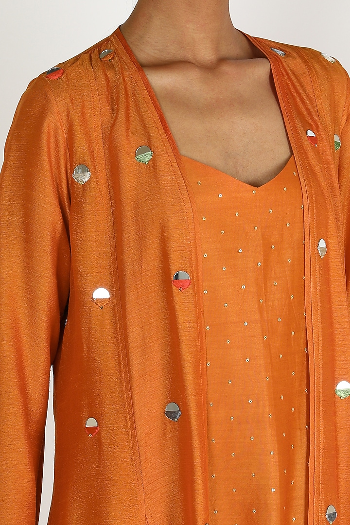 Orange Embroidered Tunic Set by Loka By Veerali Raveshia at Pernia's Pop Up Shop