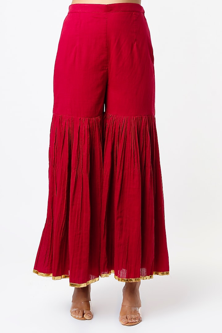 Ruby Red Hand Embroidered Wedding Anarkali Set by LOKA By Veerali Raveshia at Pernia's Pop Up Shop