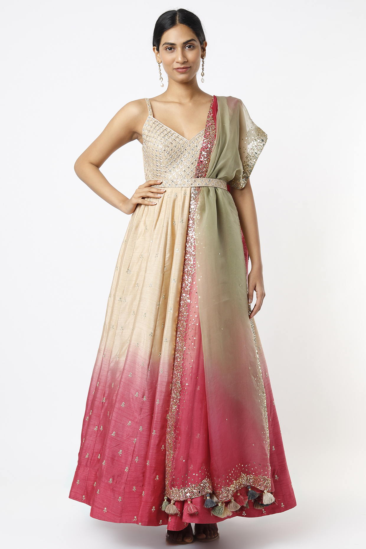 Nude Hand Embroidered Anarkali Set by LOKA By Veerali Raveshia