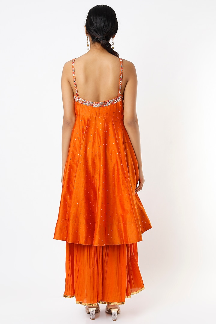 Summer Orange Hand Embroidered Wedding Anarkali Set by LOKA By Veerali Raveshia at Pernia's Pop Up Shop