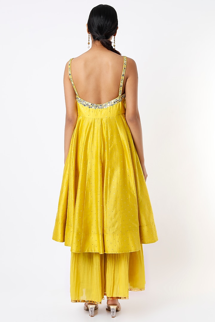 Lime Hand Embroidered Peplum Wedding Anarkali Set by LOKA By Veerali Raveshia at Pernia's Pop Up Shop