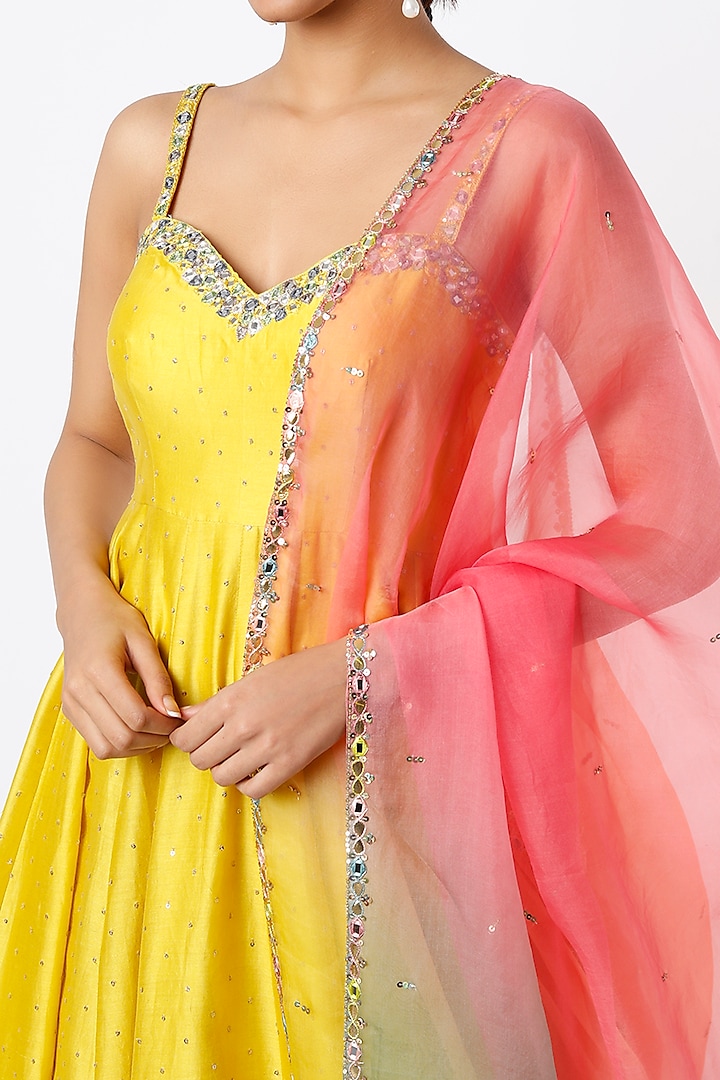 Lime Hand Embroidered Peplum Wedding Anarkali Set by LOKA By Veerali Raveshia at Pernia's Pop Up Shop