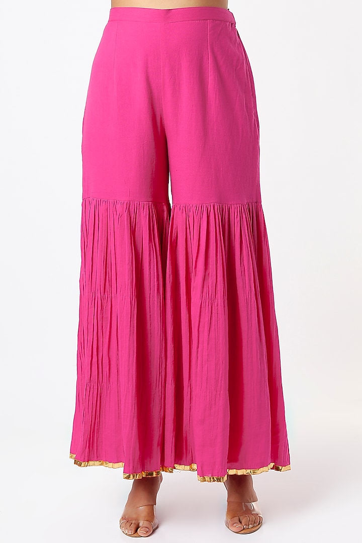 Fuchsia Hand Embroidered Wedding Sharara Set by LOKA By Veerali Raveshia at Pernia's Pop Up Shop
