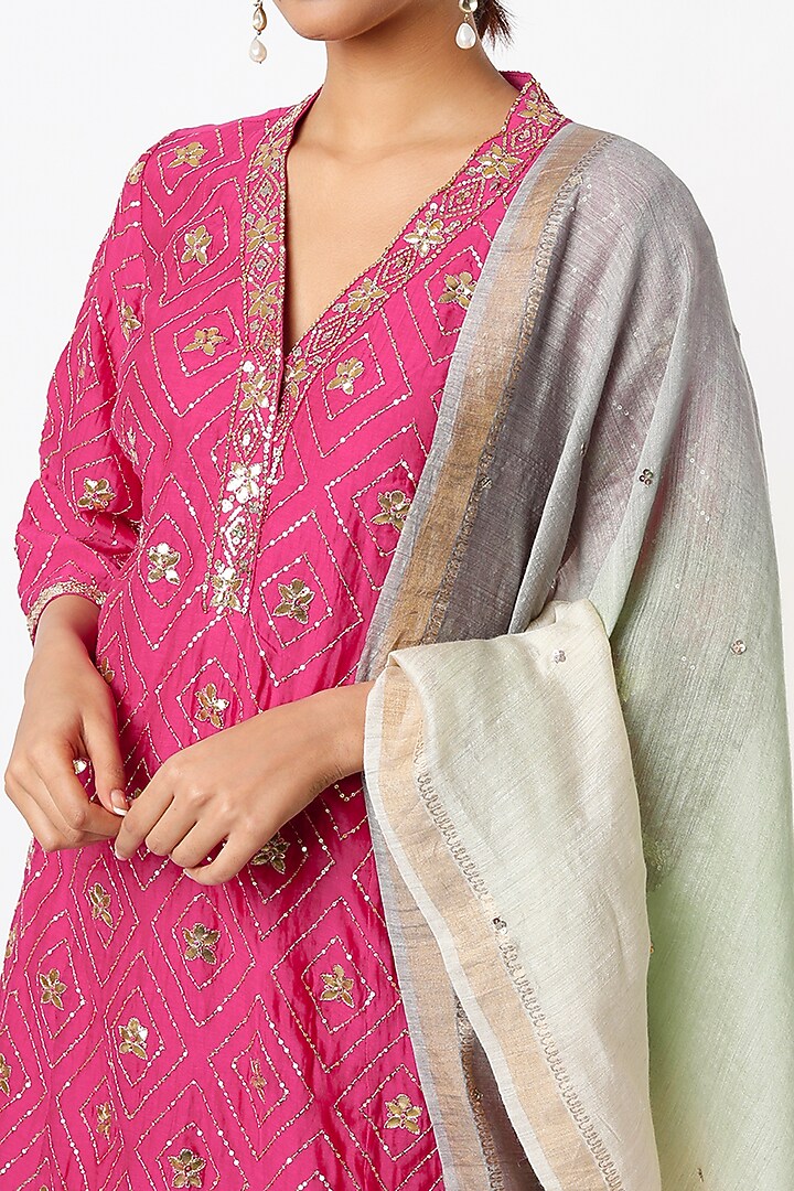 Fuchsia Hand Embroidered Wedding Sharara Set by LOKA By Veerali Raveshia at Pernia's Pop Up Shop