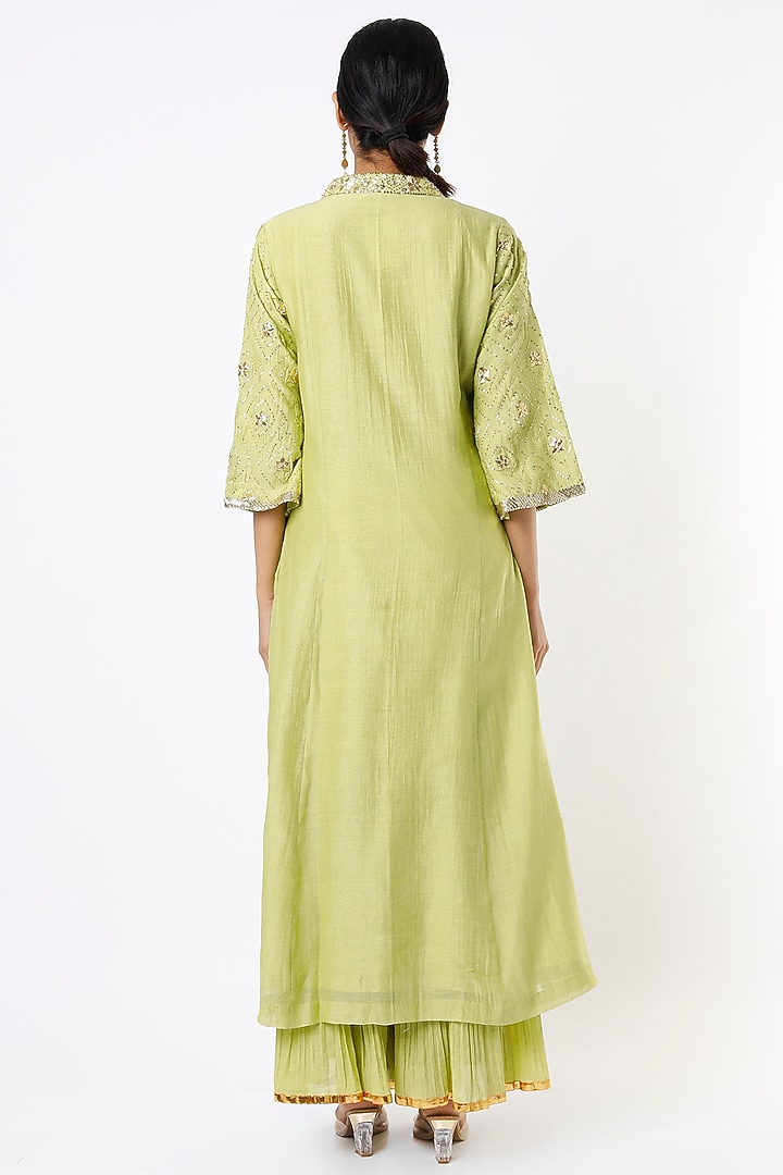 Pista Green Hand Embroidered Wedding Sharara Set by LOKA By Veerali Raveshia at Pernia's Pop Up Shop