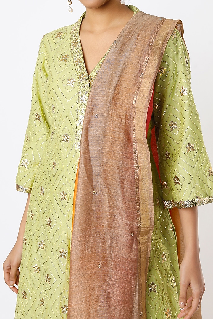 Pista Green Hand Embroidered Wedding Sharara Set by LOKA By Veerali Raveshia at Pernia's Pop Up Shop