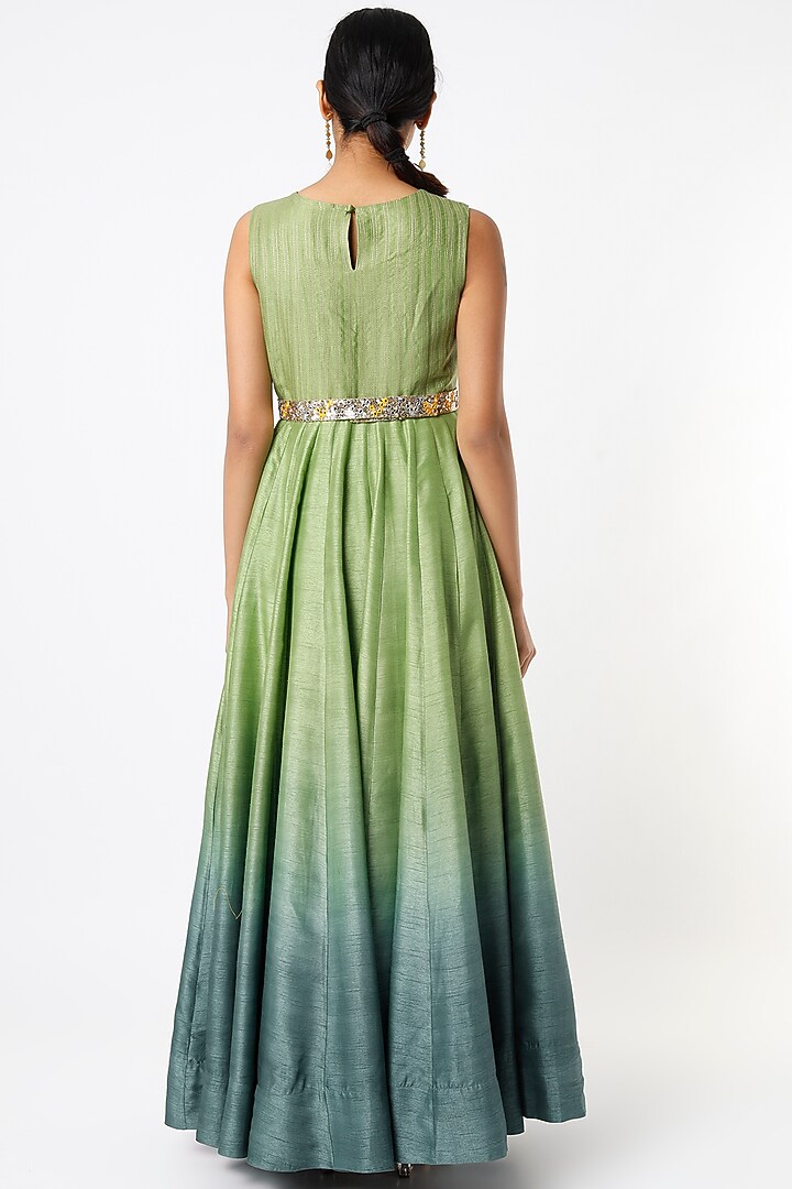Pista Green & Teal Embroidered Wedding Anarkali Set by LOKA By Veerali Raveshia at Pernia's Pop Up Shop