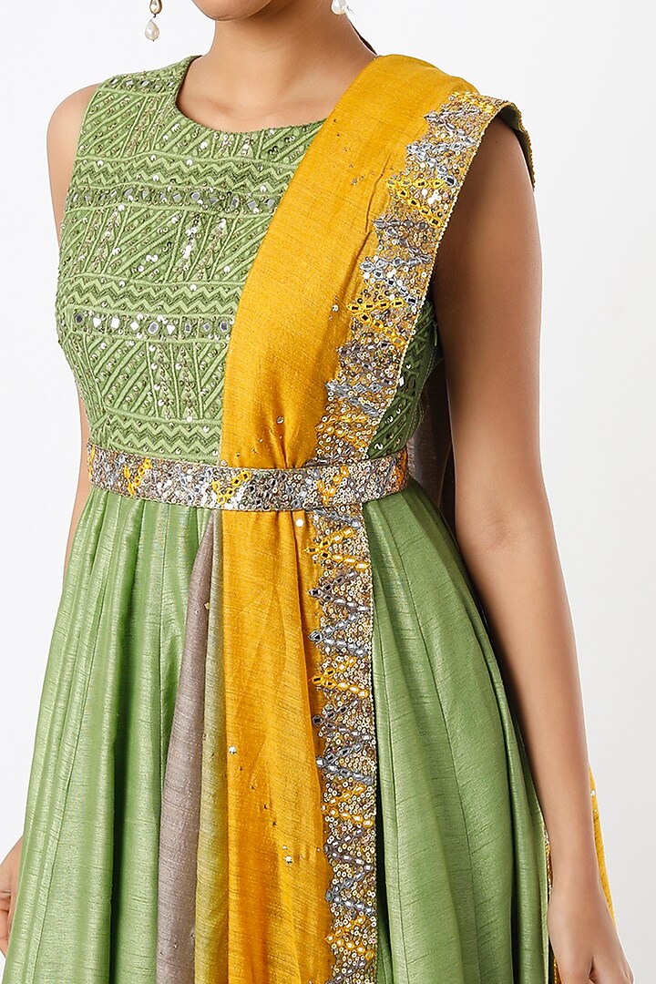 Pista Green & Teal Embroidered Wedding Anarkali Set by LOKA By Veerali Raveshia at Pernia's Pop Up Shop