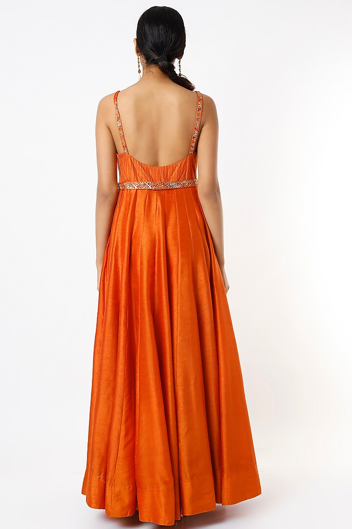 Summer Orange Embroidered Wedding Anarkali Set by LOKA By Veerali Raveshia at Pernia's Pop Up Shop