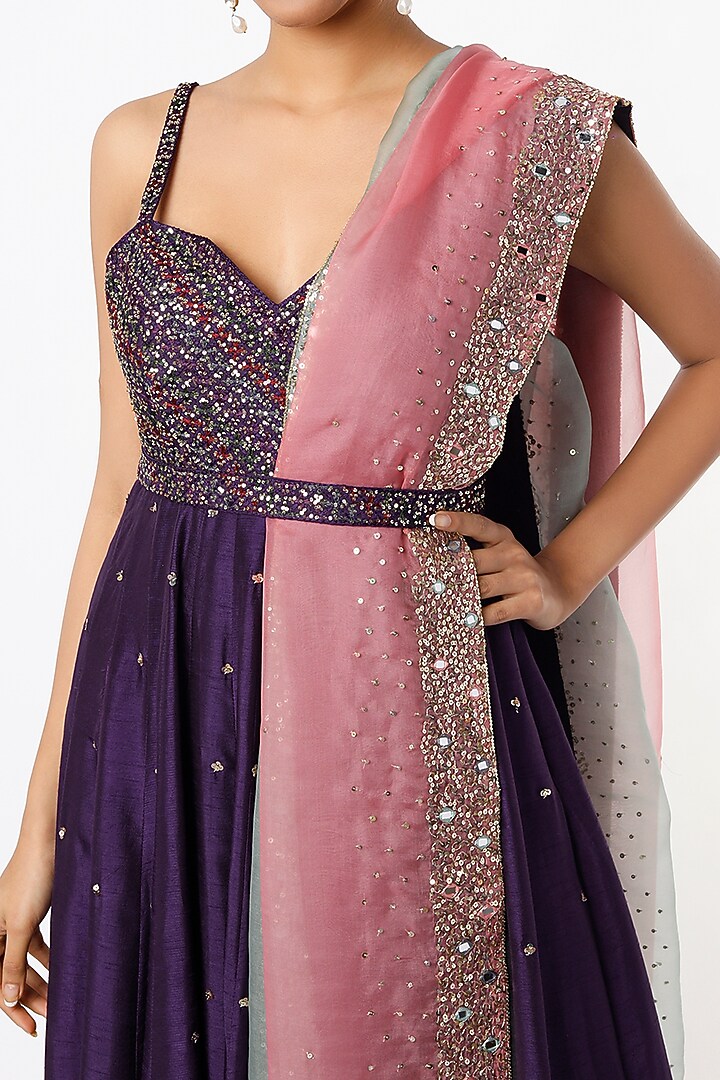 Violet Embroidered Wedding Anarkali Set by LOKA By Veerali Raveshia at Pernia's Pop Up Shop
