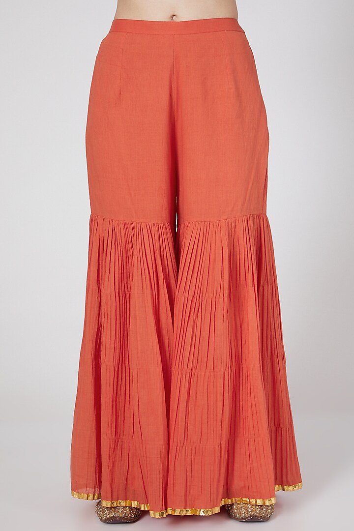 Orange Chanderi Silk Sequins & Mirror Embroidered Kurta Set by Loka By Veerali Raveshia at Pernia's Pop Up Shop
