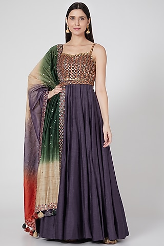 Purple Anarkali Set With Belt by Loka By Veerali Raveshia