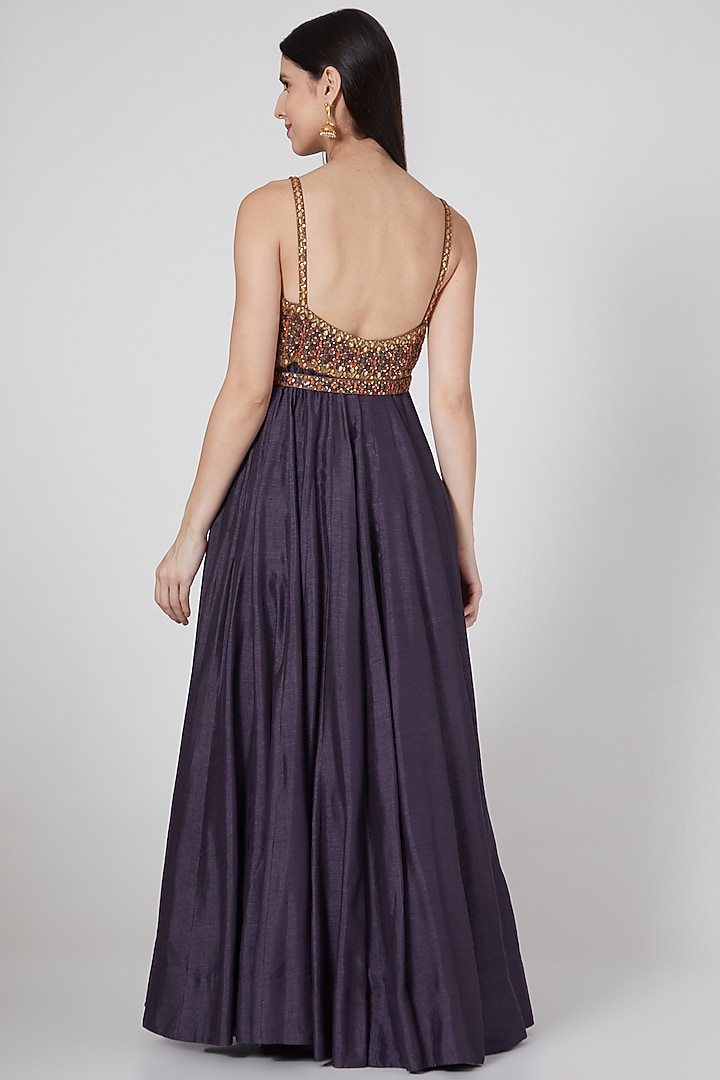 Purple Wedding Anarkali Set With Belt by Loka By Veerali Raveshia at Pernia's Pop Up Shop