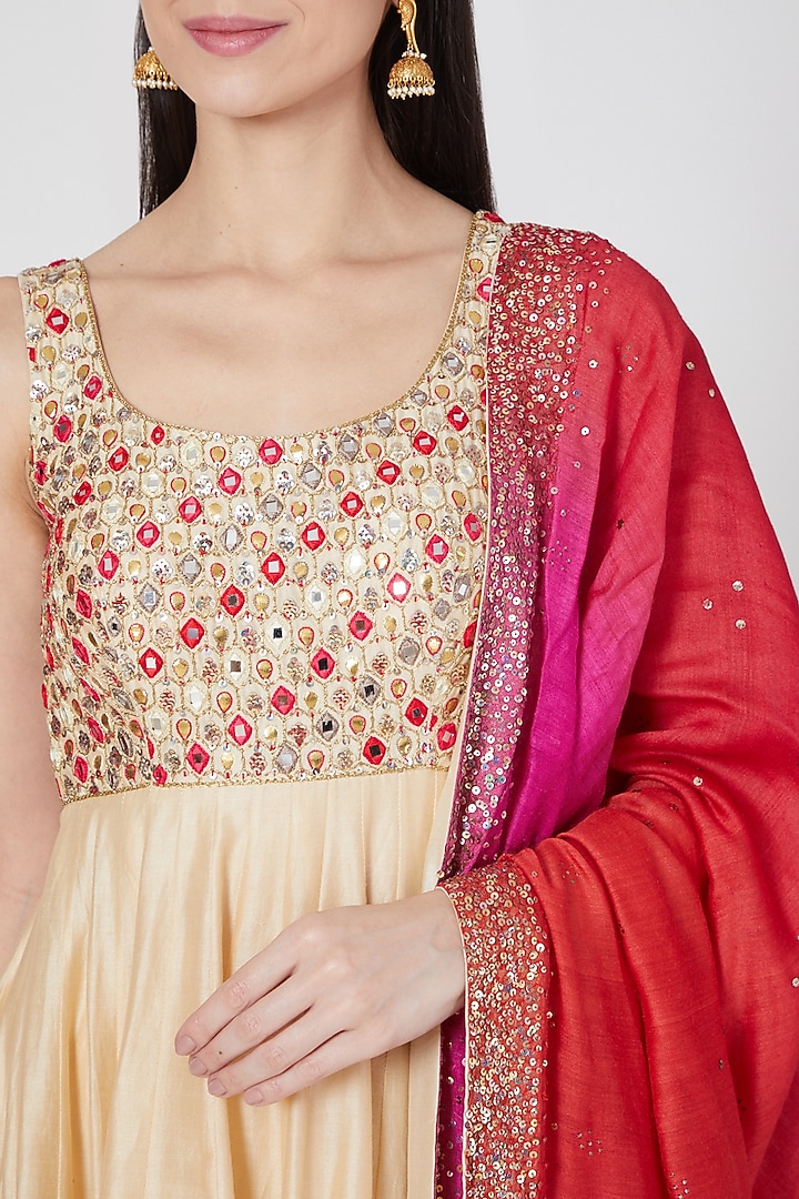 Ivory Chanderi Silk Wedding Anarkali Set by Loka By Veerali Raveshia at Pernia's Pop Up Shop