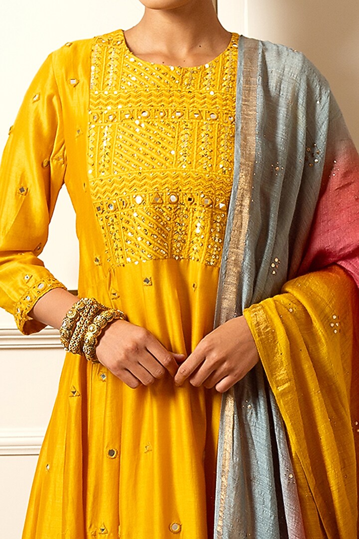 Mango Yellow Cotton Mulmul Crushed Wedding Sharara Set by LOKA By Veerali Raveshia at Pernia's Pop Up Shop