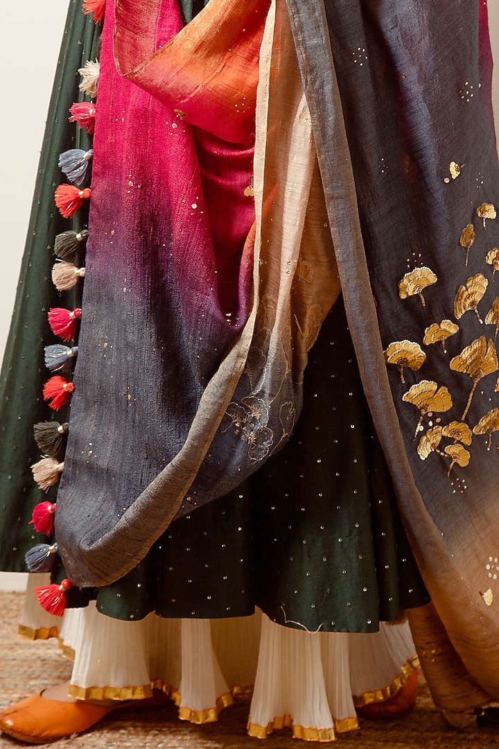 Bottle Green Embroidered Kalidar Kurta Set by LOKA By Veerali Raveshia at Pernia's Pop Up Shop